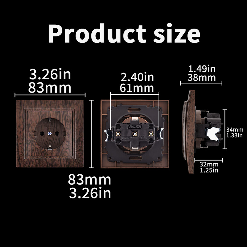 Βαφή τοίχου με σπρέι ξύλου WESA Ενσωματωμένη πρίζα καφέ Πρίζα ρεύματος ΕΕ Ηλεκτρική πρίζα με πλαστική πρίζα επιβραδυντική φλόγας