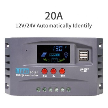 10A 20A 30A MPPT Ελεγκτής ηλιακής φόρτισης 12V 24V Ρυθμιστής με οθόνη LCD Διπλή φόρτιση USB