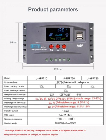 10A 20A 30A MPPT Ελεγκτής ηλιακής φόρτισης 12V 24V Ρυθμιστής με οθόνη LCD Διπλή φόρτιση USB