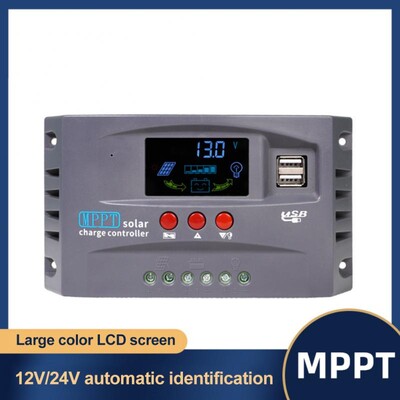 10A 20A 30A MPPT saules uzlādes kontrolieris 12V 24V regulators ar LCD displeju Dubultā USB uzlāde