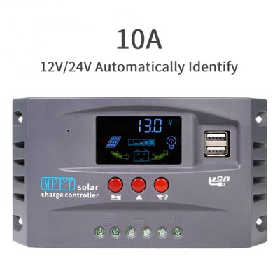 10A 20A 30A MPPT saules uzlādes kontrolieris 12V 24V regulators ar LCD displeju Dubultā USB uzlāde