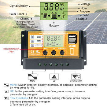 PWM 10A 20A 30A Solar Charge Controller 12V 24V Solar Panel PV Charging Regulator Οθόνη LCD για Lifepo4 Lithium GEL Battery