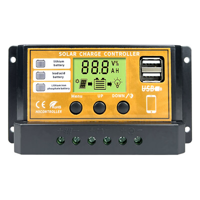 PWM 10A 20A 30A saulės įkrovimo valdiklis 12V 24V saulės skydelio PV įkrovimo reguliatorius LCD ekranas Lifepo4 ličio gelio baterijai