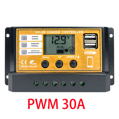 PWM 10A 20A 30A saules uzlādes kontrolieris 12V 24V saules paneļa PV uzlādes regulatora LCD ekrāns Lifepo4 litija gēla akumulatoram
