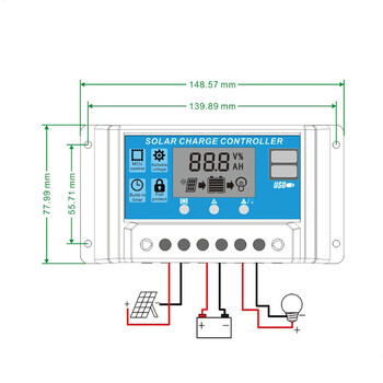 100A Solar Charge Controller, Αναβαθμισμένο Solar Panel Port USB Solar Panel Battery Intelligent Regulator, Street Light Controller