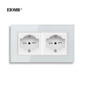 EIOMR Double Frame Italy elektriskā ligzda 146mm*86mm balts melns kristāla stikla panelis 16A AC 110-250V EU sienas kontaktligzda Jauna