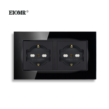 EIOMR Double Frame Italy Electrical Socket 146mm*86mm White Black Crystal Glass Panel 16A AC 110-250V EU Wall Socket New