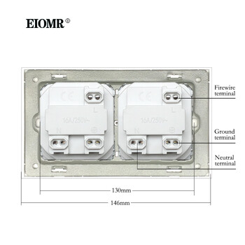 EIOMR Double Frame Italy Electrical Socket 146mm*86mm White Black Crystal Glass Panel 16A AC 110-250V EU Wall Socket New