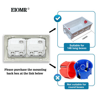 EIOMR Double Frame Italy Electrical Socket 146mm*86mm White Black Crystal Glass Panel 16A AC 110-250V EU Wall Socket New