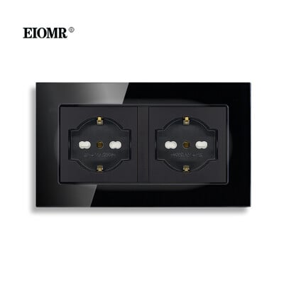 EIOMR Double Frame Italy elektriskā ligzda 146mm*86mm balts melns kristāla stikla panelis 16A AC 110-250V EU sienas kontaktligzda Jauna