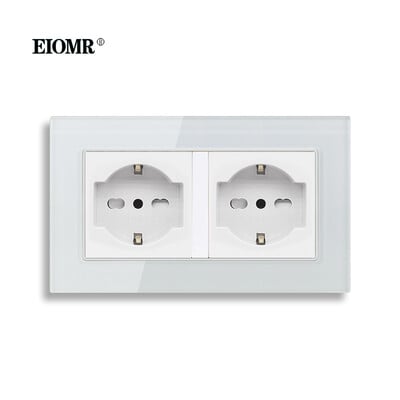 EIOMR Double Frame Italy elektriskā ligzda 146mm*86mm balts melns kristāla stikla panelis 16A AC 110-250V EU sienas kontaktligzda Jauna