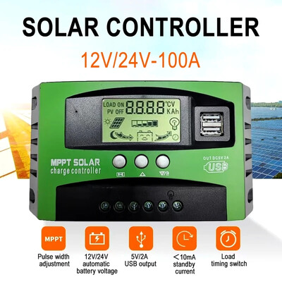 12V 24V automaatne MPPT päikeseenergia laadimiskontroller 30A 40A 60A 100A laadimisaja lüliti päikesepaneel PV regulaator LCD ekraan 5V kahekordne USB