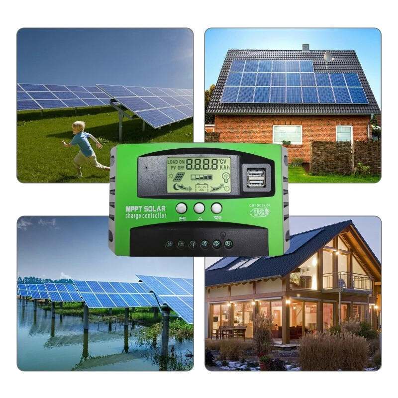 12V 24V Auto MPPT Solar Charge Controller 30A 40A 60A 100A Load Timering Switch Solar Panel PV Regulator Display LCD 5V Dual USB