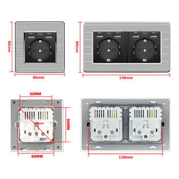 Eiomr EU Standard Socket, Light Rocker Switch, Panel από ανοξείδωτο χάλυβα, AC 110V~250V Home Improvement Ενσωματωμένη πρίζα USB