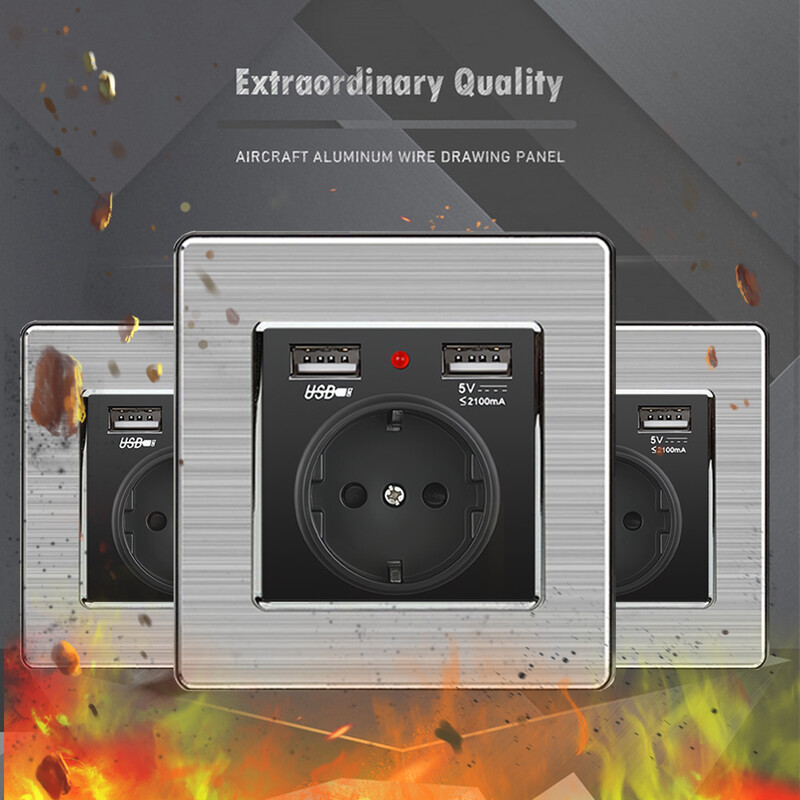 Eiomr EU Standard Socket, Light Rocker Switch, Panel από ανοξείδωτο χάλυβα, AC 110V~250V Home Improvement Ενσωματωμένη πρίζα USB