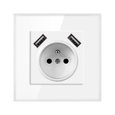 Nywp French Standard sienas kontaktligzda, 16a barošanas ligzda ar 2100 ma divu portu USB lādētāju, melns, balts, zelts, 86 stikla panelis