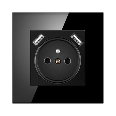 Nywp French Standard sienas kontaktligzda, 16a barošanas ligzda ar 2100 ma divu portu USB lādētāju, melns, balts, zelts, 86 stikla panelis