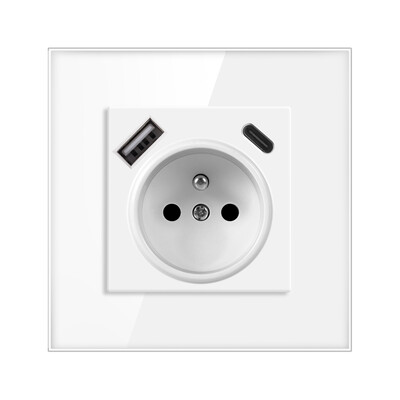 Nywp French Standard sienas kontaktligzda, 16a barošanas ligzda ar 2100 ma divu portu USB lādētāju, melns, balts, zelts, 86 stikla panelis