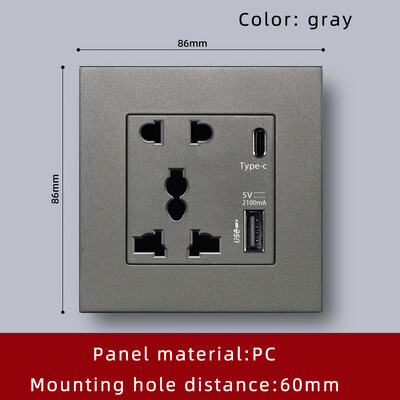 Starptautiska universāla piecu caurumu USB sienas kontaktligzda, 18 W Type-c USB spraudņa adapteris, viedā uzlāde pelēka/melna/balta/zelta AC110V-250V