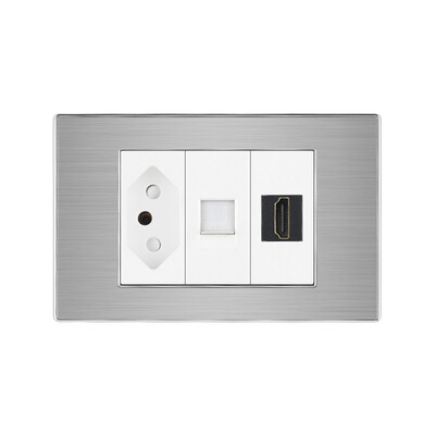 Brazīlijas bezmaksas piegāde uz Brazīliju sienas strāvas ligzda ar RJ45 Cat5e televizora antenu HDMI RJ45 ligzdas spraudnis mājas nerūsējošā tērauda panelim