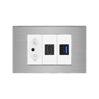 Brazīlijas bezmaksas piegāde uz Brazīliju sienas strāvas ligzda ar RJ45 Cat5e televizora antenu HDMI RJ45 ligzdas spraudnis mājas nerūsējošā tērauda panelim