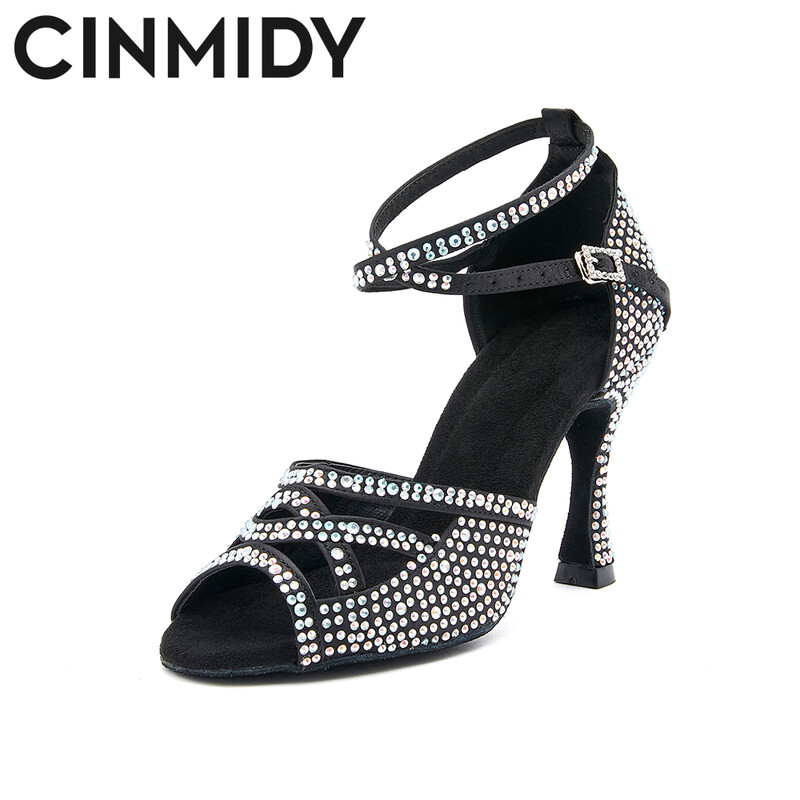 CINMIDY Μαύρα παπούτσια χορού με σατέν λάτιν παπούτσια χορού Μαλακή σόλα Παπούτσια χορού χορού Επαγγελματικά αθλητικά παπούτσια χορού