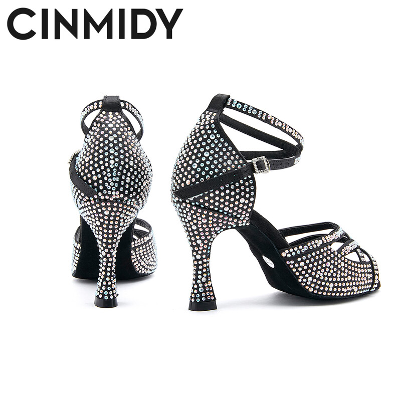 CINMIDY Μαύρα παπούτσια χορού με σατέν λάτιν παπούτσια χορού Μαλακή σόλα Παπούτσια χορού χορού Επαγγελματικά αθλητικά παπούτσια χορού