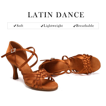 DKZSYIM Latin Dance Παπούτσια Γυναικεία Χορού Tango Jazz Satin Suede Soft Sole Practice Σανδάλια Υψηλής ποιότητας ψηλοτάκουνα 7,5/8,5 εκ.