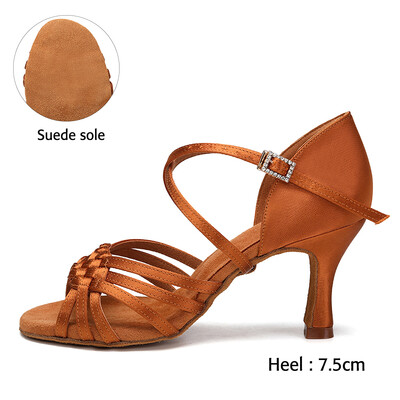 DKZSYIM latīņu deju apavi sievietēm balles tango džeza satīna zamšādas mīkstas zoles treniņu sandales Augstas kvalitātes augstpapēžu kurpes 7,5/8,5 cm