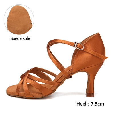 DKZSYIM latīņu deju apavi sievietēm balles tango džeza satīna zamšādas mīkstas zoles treniņu sandales Augstas kvalitātes augstpapēžu kurpes 7,5/8,5 cm