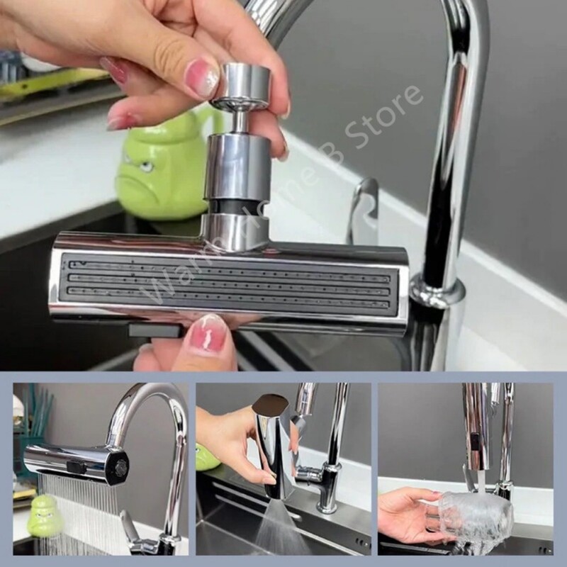 Έξοδος καταρράκτη βρύσης κουζίνας Προέκταση ακροφυσίου βρύσης πολλαπλών λειτουργιών Universal 360° Περιστρεφόμενο Bubbler 3 Mode