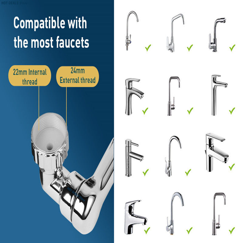 Διπλή λειτουργία περιστροφής 1440° Faucet Aerator Splash Kitchen Tap Extend Water Nozzle Faucet 22/24mm Adapter Faucet Faucet Bubbler Robotic Arm