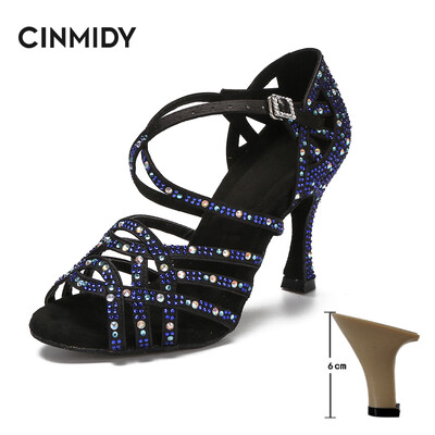CINMIDY deju apavi meitenēm balles deju kurpes sievietei ar rhinestones Salsa tango apavi zili sieviešu kāzu apavi