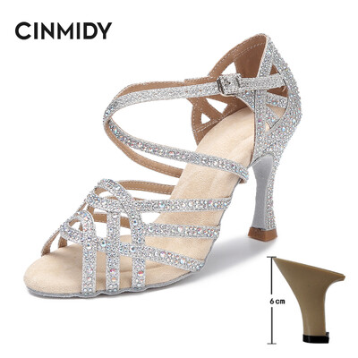 CINMIDY deju apavi meitenēm balles deju kurpes sievietei ar rhinestones Salsa tango apavi zili sieviešu kāzu apavi