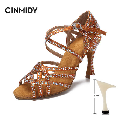 CINMIDY deju apavi meitenēm balles deju kurpes sievietei ar rhinestones Salsa tango apavi zili sieviešu kāzu apavi