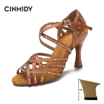 CINMIDY deju apavi meitenēm balles deju kurpes sievietei ar rhinestones Salsa tango apavi zili sieviešu kāzu apavi