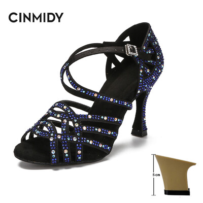 CINMIDY deju apavi meitenēm balles deju kurpes sievietei ar rhinestones Salsa tango apavi zili sieviešu kāzu apavi