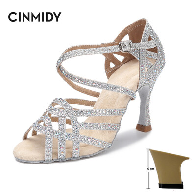 CINMIDY deju apavi meitenēm balles deju kurpes sievietei ar rhinestones Salsa tango apavi zili sieviešu kāzu apavi