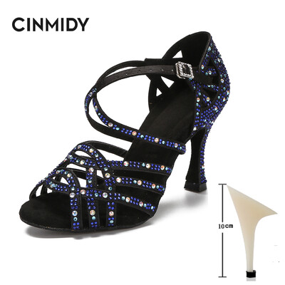 CINMIDY deju apavi meitenēm balles deju kurpes sievietei ar rhinestones Salsa tango apavi zili sieviešu kāzu apavi