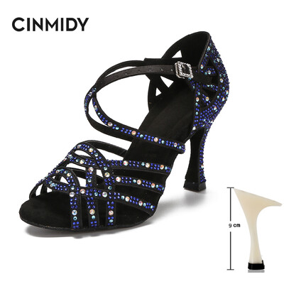 CINMIDY deju apavi meitenēm balles deju kurpes sievietei ar rhinestones Salsa tango apavi zili sieviešu kāzu apavi