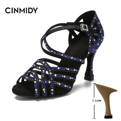 CINMIDY deju apavi meitenēm balles deju kurpes sievietei ar rhinestones Salsa tango apavi zili sieviešu kāzu apavi