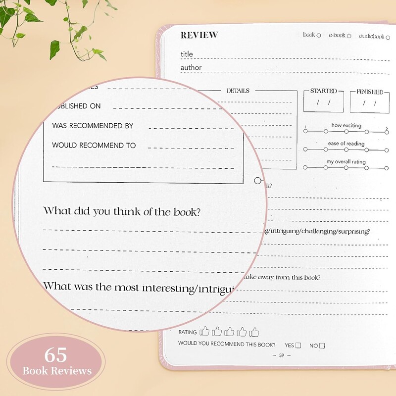 Pink 5.8x8.3 Leather Reading Journal - Δώρο για τους λάτρεις του βιβλίου και τους αναγνώστες, ελέγξτε και παρακολουθήστε την ανάγνωση με 65 κριτικές βιβλίων