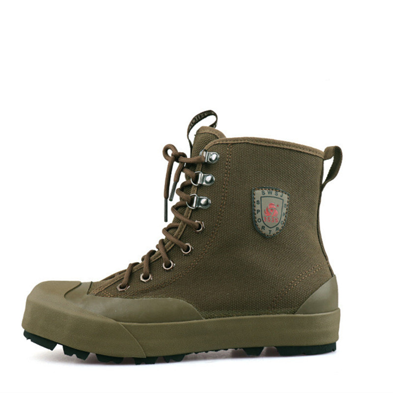 Ζευγάρι Παπούτσια πεζοπορίας ψηλά κατά της διάτρησης Ανδρικά πάνινα παπούτσια προπόνησης σε καμβά Μπότες εργασίας Labor Rubber Botas Outdoor Climbing Ankle Botas