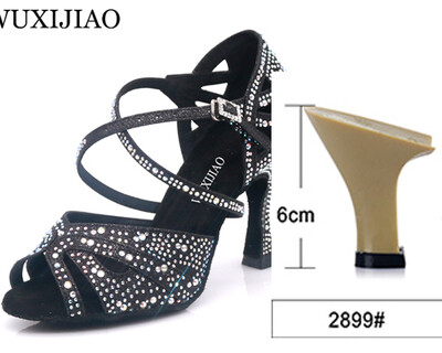 WUXIJIAO hot Melnbalts zibšņu audums Sieviešu latīņu deju apavi Balles deju apavi Party Square deju apavi mīksts papēdis 7,5cm