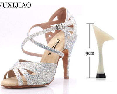 WUXIJIAO hot Melnbalts zibšņu audums Sieviešu latīņu deju apavi Balles deju apavi Party Square deju apavi mīksts papēdis 7,5cm