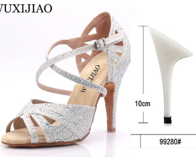 WUXIJIAO hot Melnbalts zibšņu audums Sieviešu latīņu deju apavi Balles deju apavi Party Square deju apavi mīksts papēdis 7,5cm