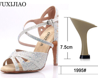 WUXIJIAO hot Melnbalts zibšņu audums Sieviešu latīņu deju apavi Balles deju apavi Party Square deju apavi mīksts papēdis 7,5cm