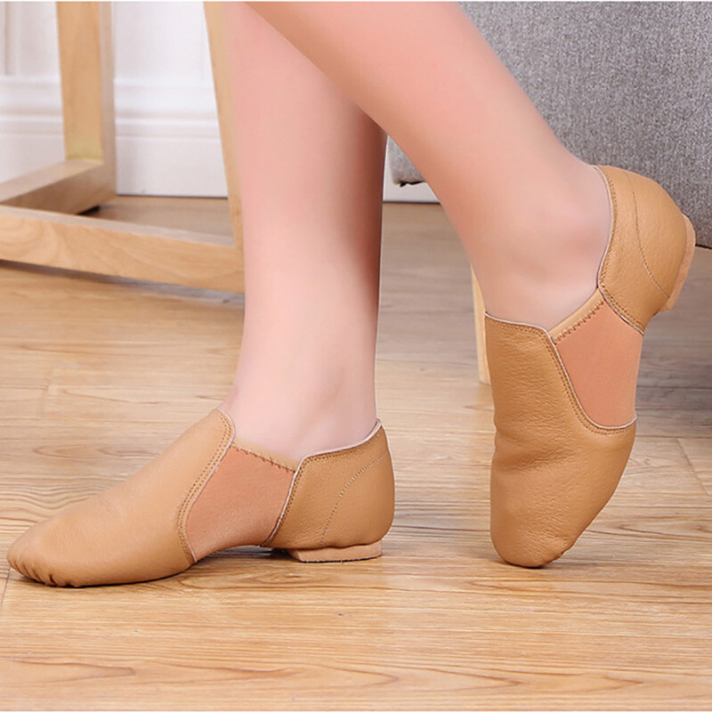 USHINE 24-44 Γνήσιο Δερμάτινο Παπούτσια Χορού Τζαζ Ταν Μαύρα Αντιολισθητικά Παπούτσια Τζαζ Σόλα Ενήλικες Αθλητικά Παπούτσια για Παιδιά Κορίτσια Γυναικεία