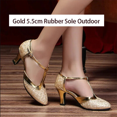 T Bar Salsa Latin Dance Παπούτσια Γυναικεία κλειστά δάχτυλα Tango Ballroom Dance Ψηλοτάκουνα Απαλά παπούτσια χορού 5,5cm Σανδάλια χορού χορού