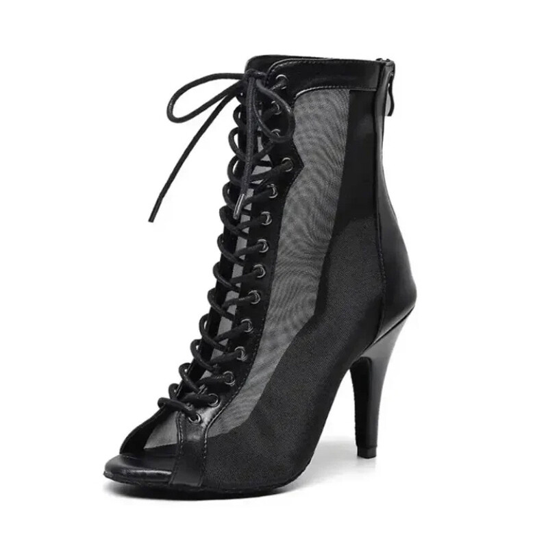 DKZSYIM Νέες γυναικείες καλοκαιρινές κοντές μπότες Stilettos Γυναικείο Latin Dance Ψηλοτάκουνα Διχτυωτές μπότες Fish Mouth Thin Heel Dance Ballroom